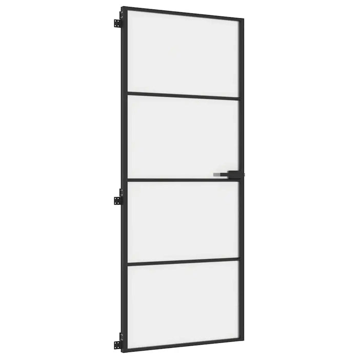 Porta Interni Sottile Nera 83x201,5cm Vetro Temperato Alluminio 155119