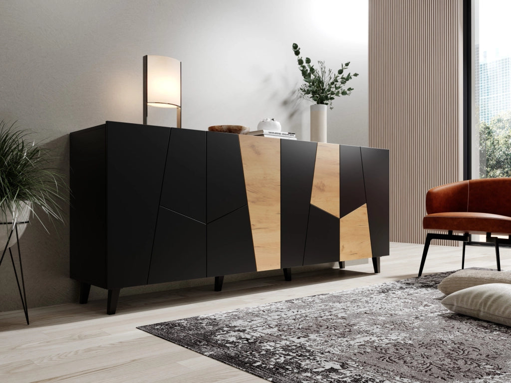 MOBILE VITRAIL CABINET 200 4D NERO OPACO ROVERE ARTIGIANALE ETNA