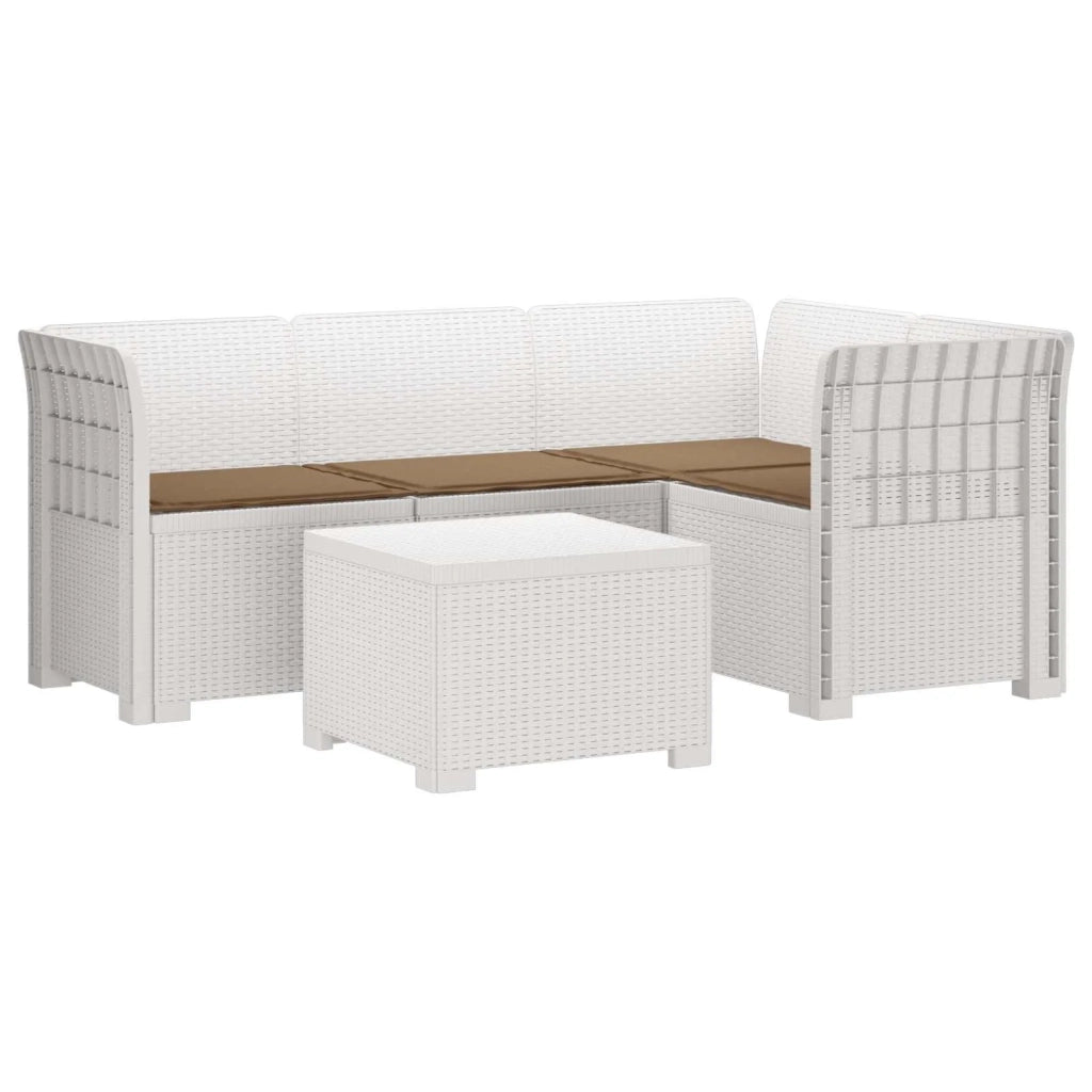 Divano da giardino 4 posti con cuscini aspetto rattan PP Bianco 3444008