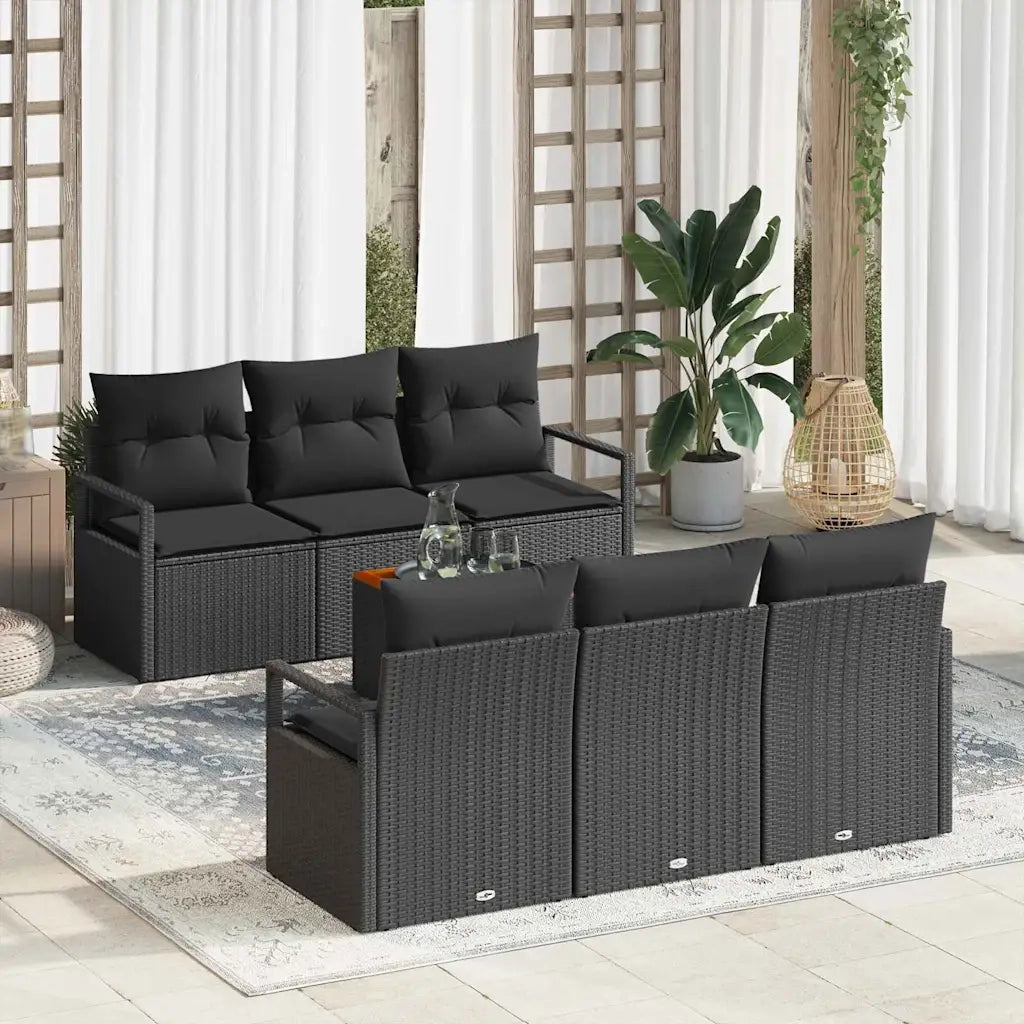 Set Divano da Giardino con archiviazione 7 pcs Nero polyrattan