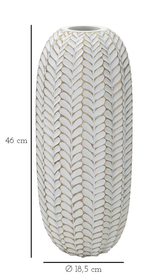 Vaso Resina Leaf Ø18,5x46 cm in Resina Oro e Bianco