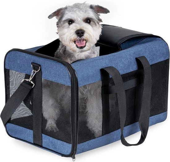 Casella per animali, trasportabile, casella per trasporto di cani e gatti, trasportino per gatti, casella per gatti, trasportino per animali, portacani per gatti, gatti, conforme alle norme aeree, valigetta per viaggi amichevole per animali - L - blu