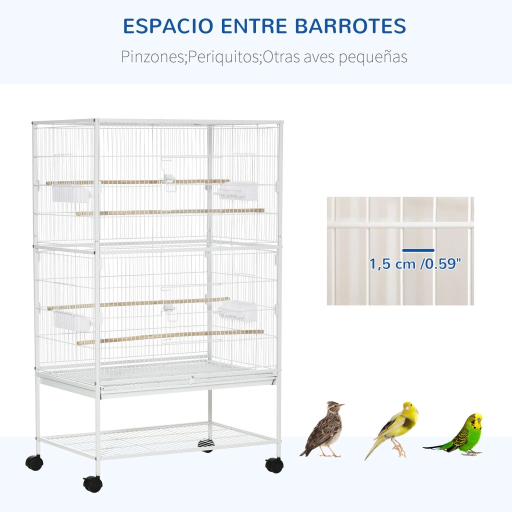 Gabbia per Uccelli con Ruote e Vassoio Estraibile ¨C Zephmum ¨C 78x52x132 cm Bianco