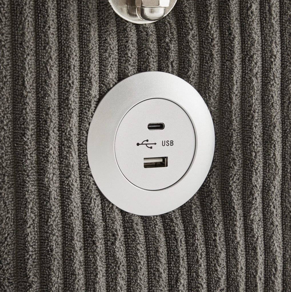 Divano angolare L 213.5x139x87 cm con USB; portaoggetti in corduroy dark gray
