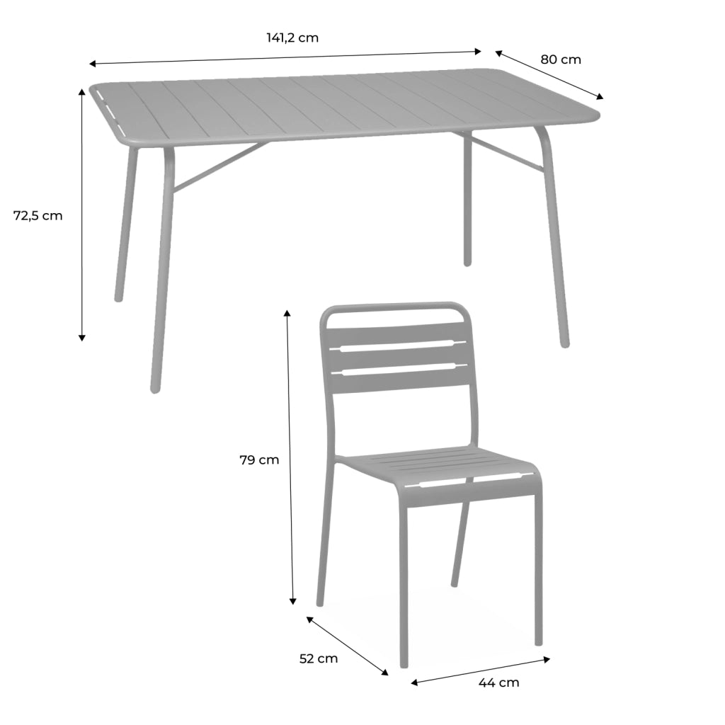 Set tavolo da giardino in acciaio con 6 sedie, 140cm, giallo