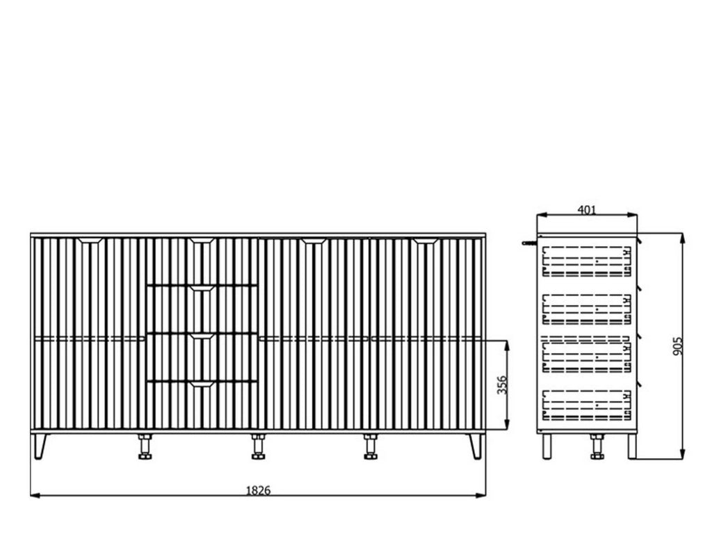 Madia Paglieta, Credenza 3 Ripiani, 182.5x40x90.5h cm Bianco Crema