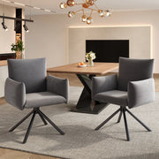 Sedia da pranzo 2 pezzi girevole 360° con braccioli e schienale ergonomico, in velluto grigio
