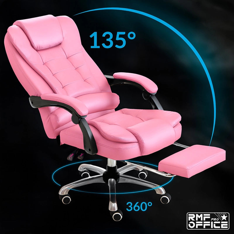 SEDIA DA UFFICIO ERGONOMICA RECLINABILE REGOLABILE IN ALTEZZA CON POGGIA PIEDI ROSA