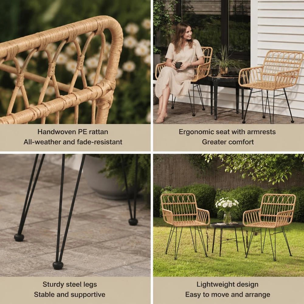 Garden Chairs, Set Of 2, With Armrests, 56x64x80 Cm, PE Rattan