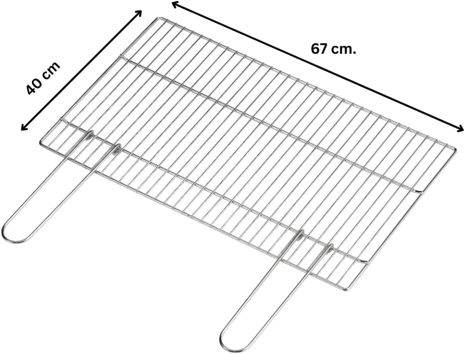 Griglia per Barbecue in Acciaio Cromato, 67x40 cm, Manici Richiudibili, Regolabile per Barbecue a Muratura e Portatili