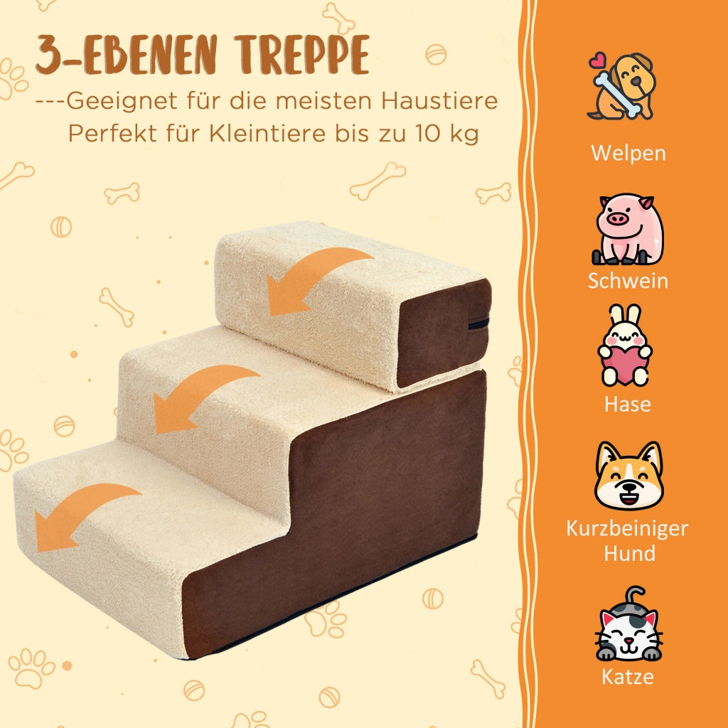 Scala per Animali Domestici 3 Gradini ¨C Zephmum ¨C Peluche Beige 54x40x39cm