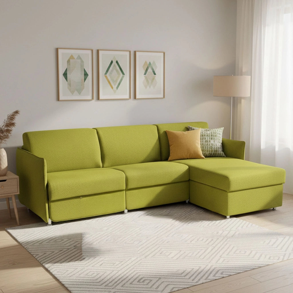 Sumirago, Divano Letto con Penisola Sfoderabile Made in Italy, 260x160 cm Verde