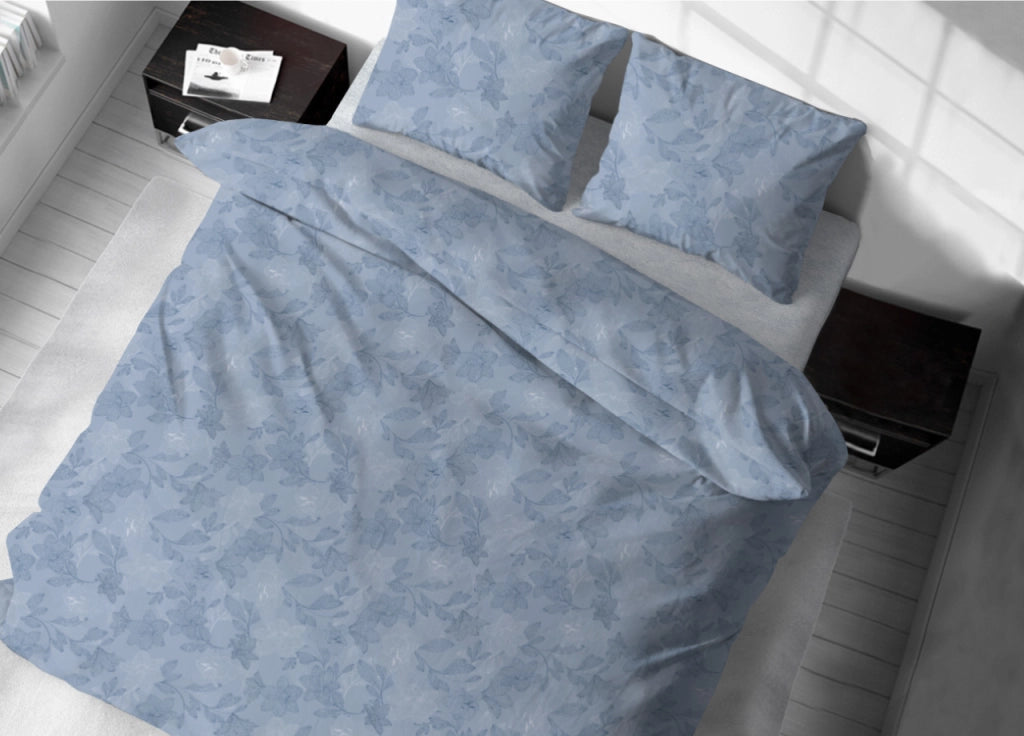 Sacco Copripiumino In 100% Cotone Made Italy Disegno Moderno Lily - Matrimoniale - Blu