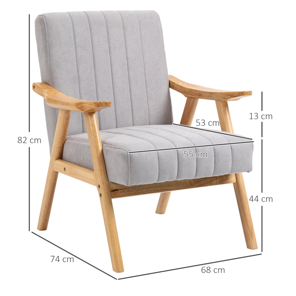 Poltrona lounge in stile scandinavo con braccioli, tessuto effetto velluto e gambe in legno di gomma, grigio chiaro