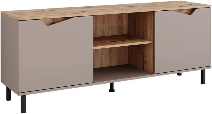 Mobile tv Marelle, Verde/Artigianale, 150 x 60 cm con 2 porte, adatto all'uso come mobile TV o mobile multimediale