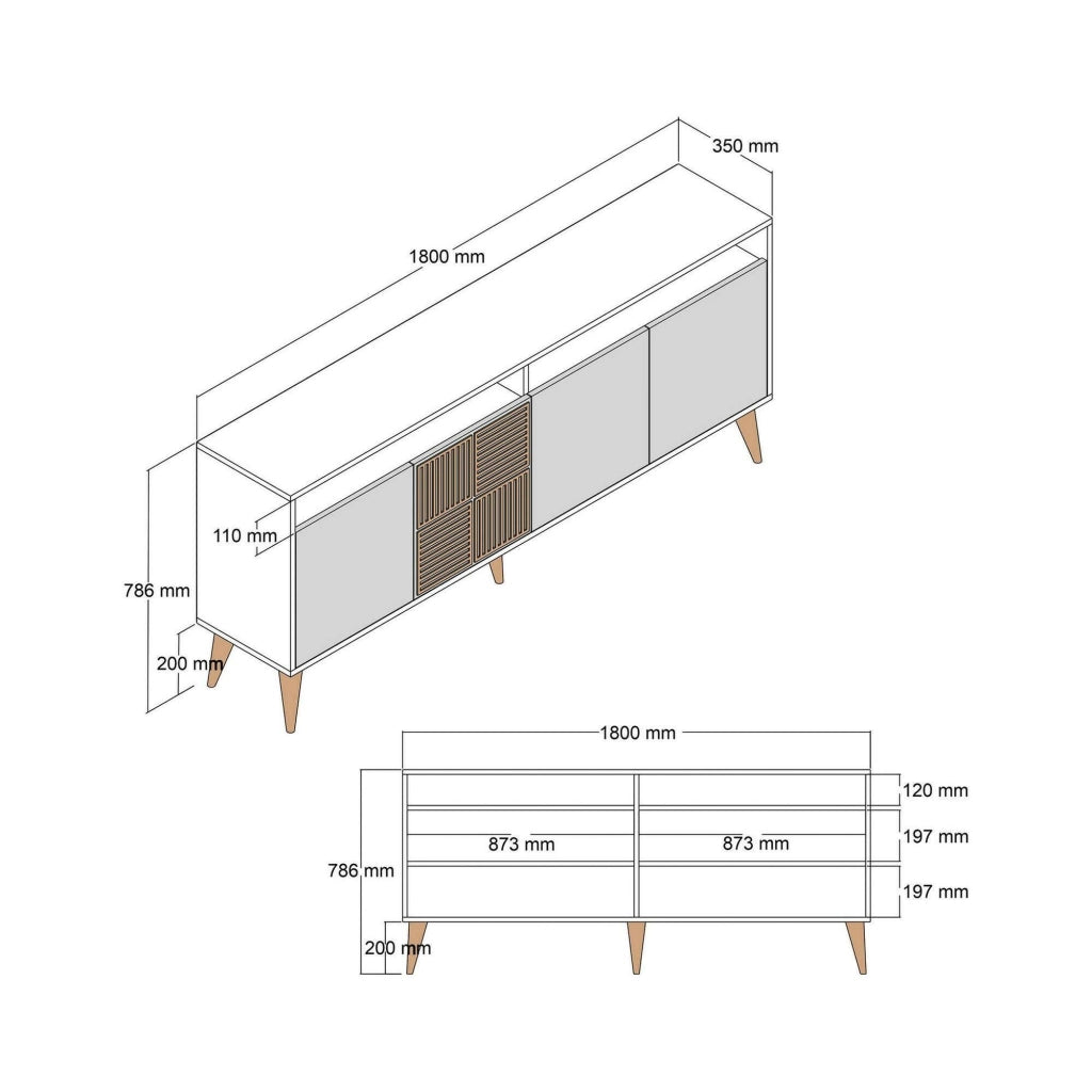 Consolle Jole, Credenza da soggiorno, Armadio basso per TV, Base parete attrezzata, 180x35 h79 cm, Noce e Bianco Marmo