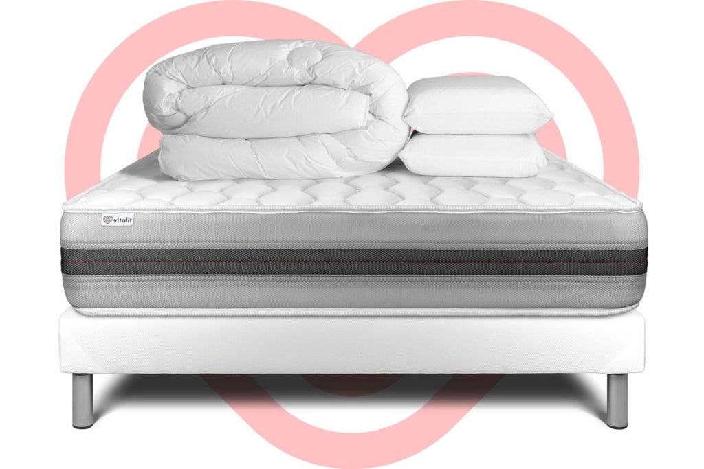 Pacchetto letto completo - Materasso 160x200cm + Box spring con doghe (in kit) + 2 cuscini + Piumino - Vitalspring Recover