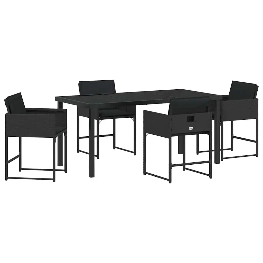 Set da Pranzo per Giardino 5 pcs Nero polyrattan