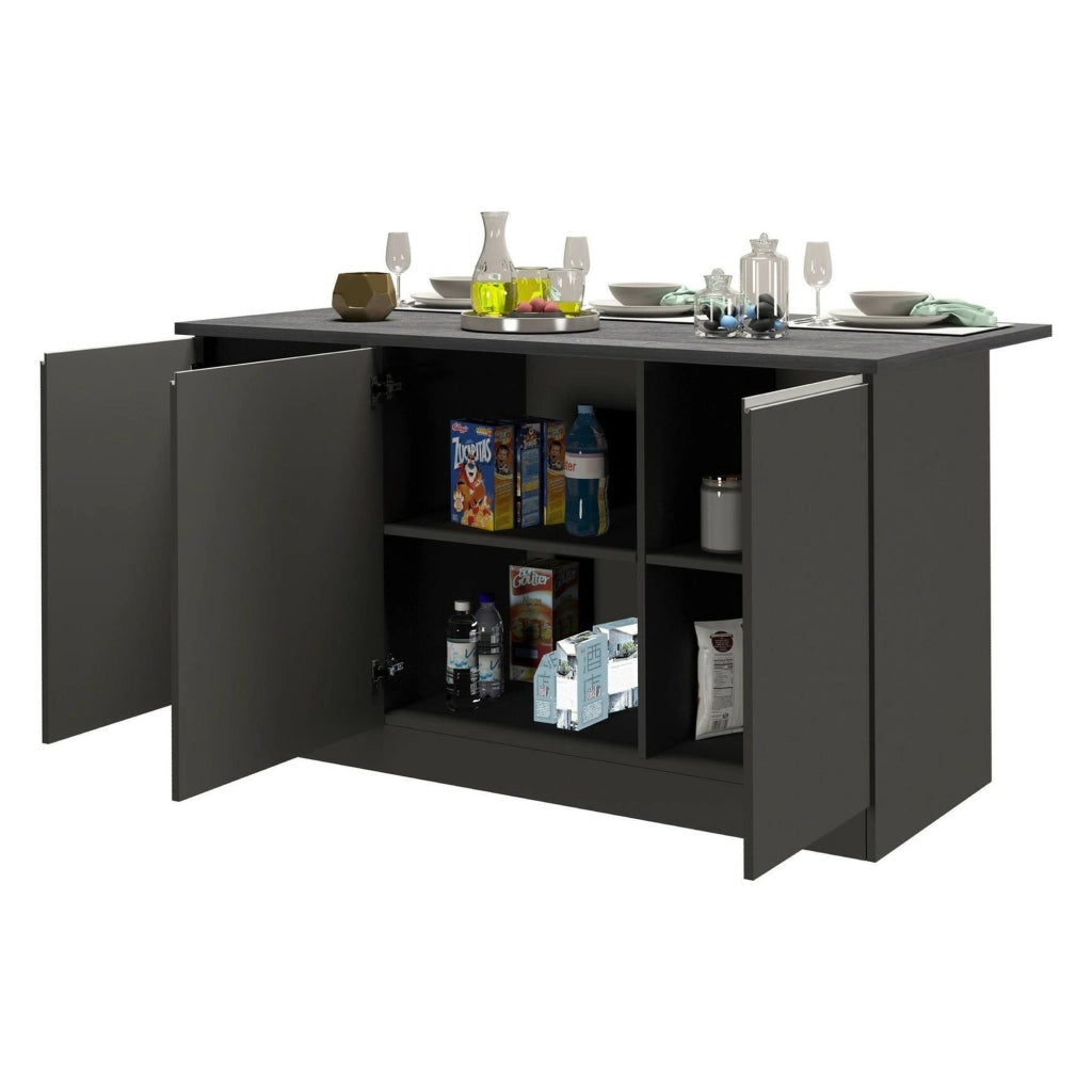 Isola da cucina Tartaro, Tavolo ausiliario portaoggetti, 100% Made in Italy, 155x90h90 cm, Antracite e Ardesia