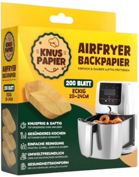 Papel per air fryer Antiaanbaklaag, ecologico e resistente al forno (20 cm x 20 cm)