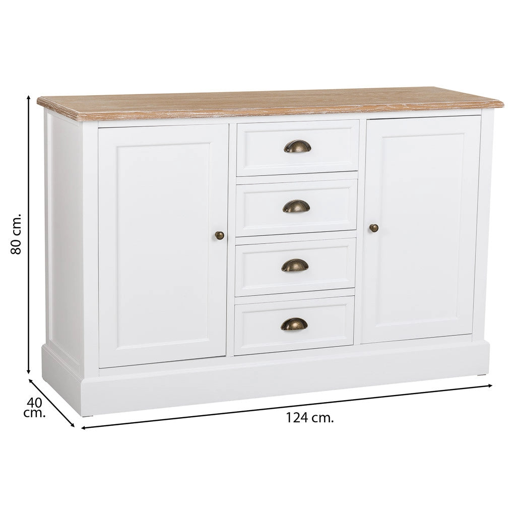Credenza in legno bianco 124x40x80h