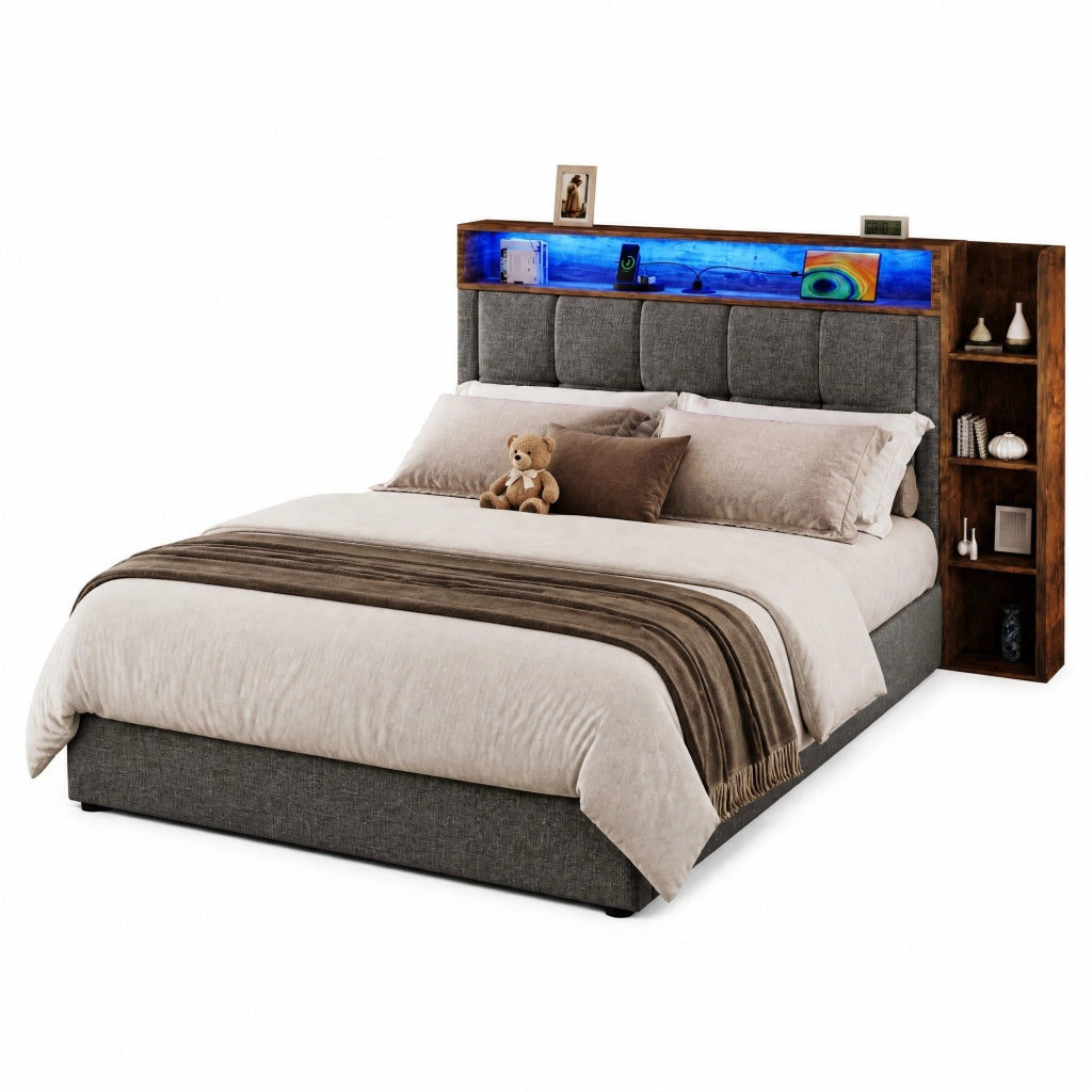 Letto imbottito 90x200 cm con LED, USB e ampio spazio contenitivo