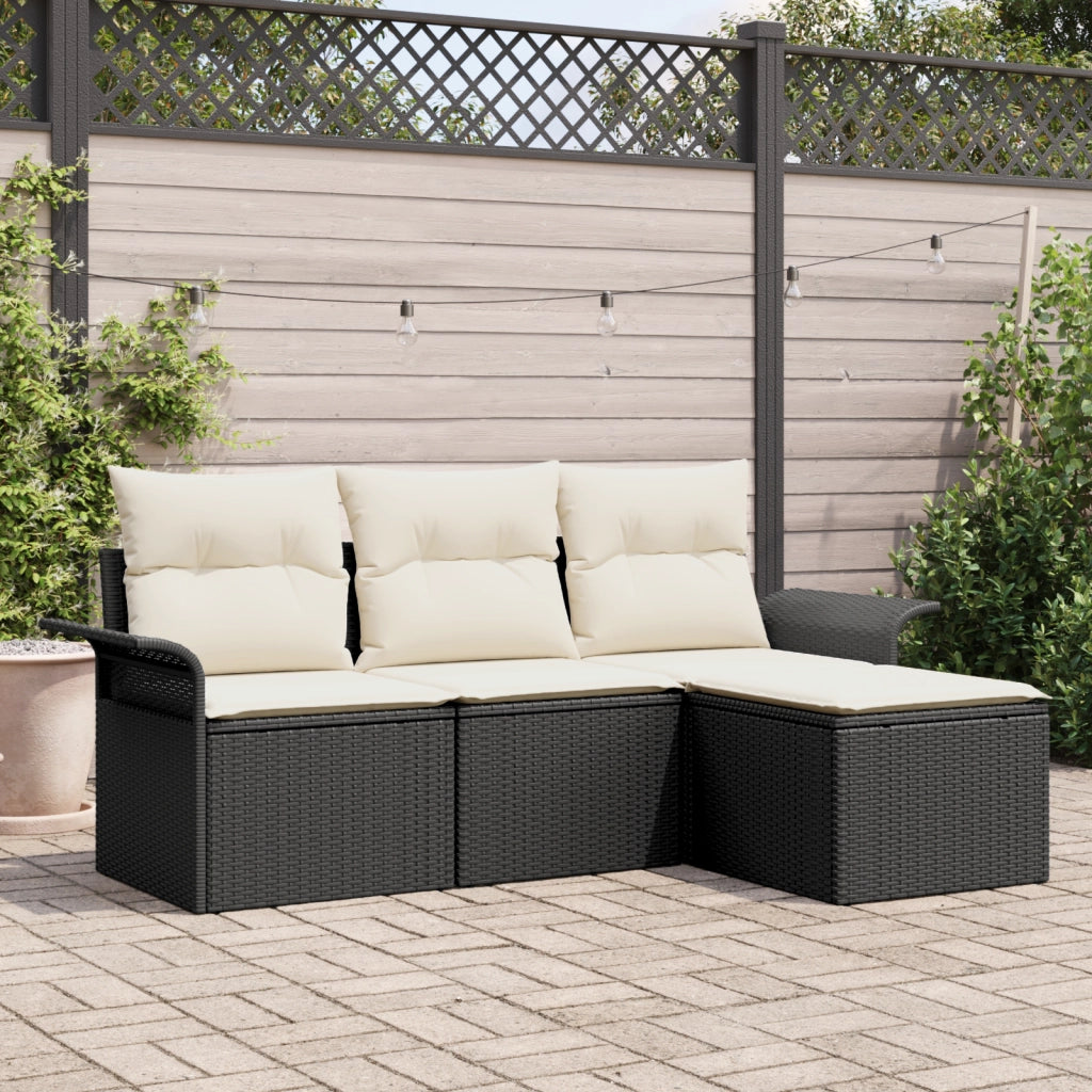Set di Divani Giardino 4 Pezzi con Cuscini Nero Polyrattan
