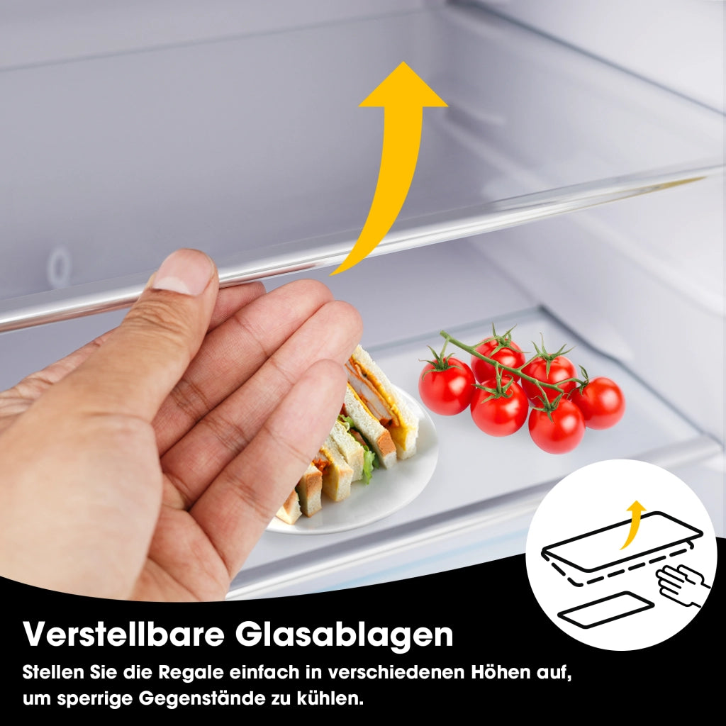 Frigorifero in stile retr¨°, modello a doppia porta superiore e inferiore, capacit¨¤ totale 72 litri, con scomparto congelatore da 21 litri, consumo