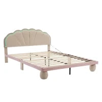 Letto imbottito con strisce luminose multicolore e testiera ondulata, senza materasso, 140×200 cm, Bianco+Rosa