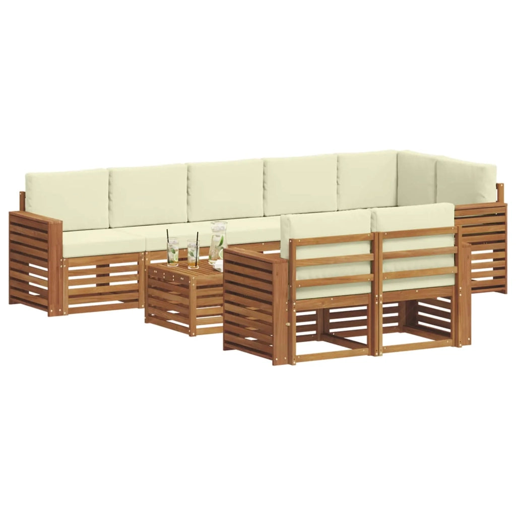 Set di divani da esterno 9 pz Naturale e Crema Poliestere 3375055