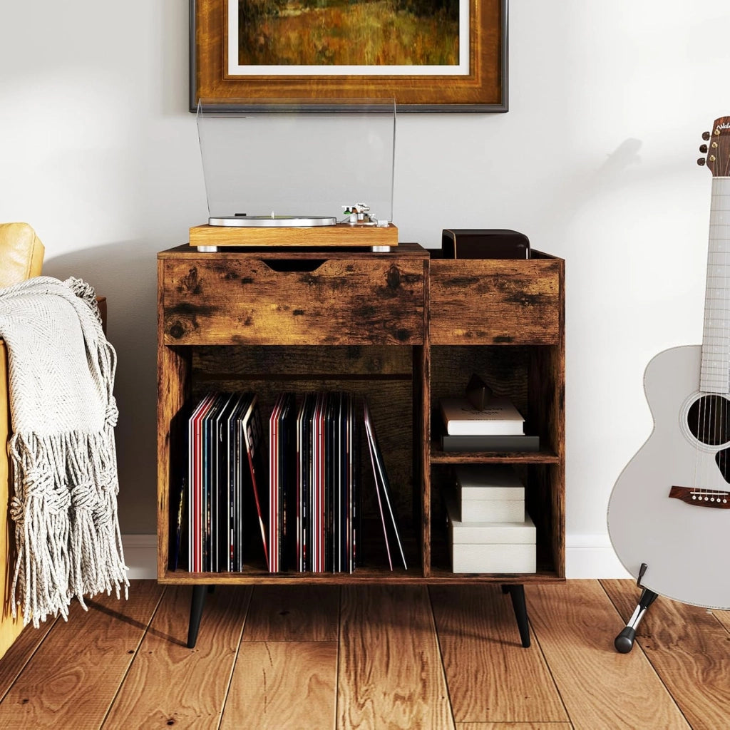 Supporto per giradischi con base di ricarica, per dischi in vinile con cassetto e vano aperto, giradischi da tavolo con presa e USB e tipo C, in vinile