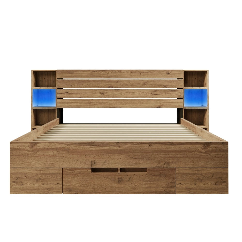 Letto Contenitore Matrimoniale in Legno con LED e Cassetti ¨C MINIMAL ¨C Rovere 160x200