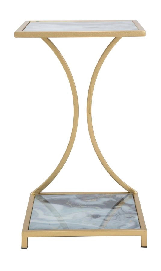 Tavolinetto Glam Level 40x35x60 cm in Ferro MDF e Vetro Oro e Multicolor