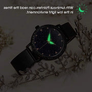 Orologio da polso in acciaio inox con diamanti cristalli - orologio da donna - stile classico romantico - cinturino Nero Stellato