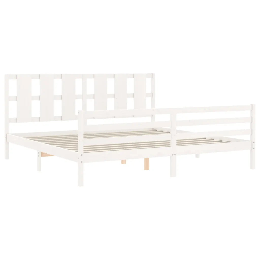 Giroletto Testiera Bianco Super King Size-Struttura Letto in Legno Massello 306892