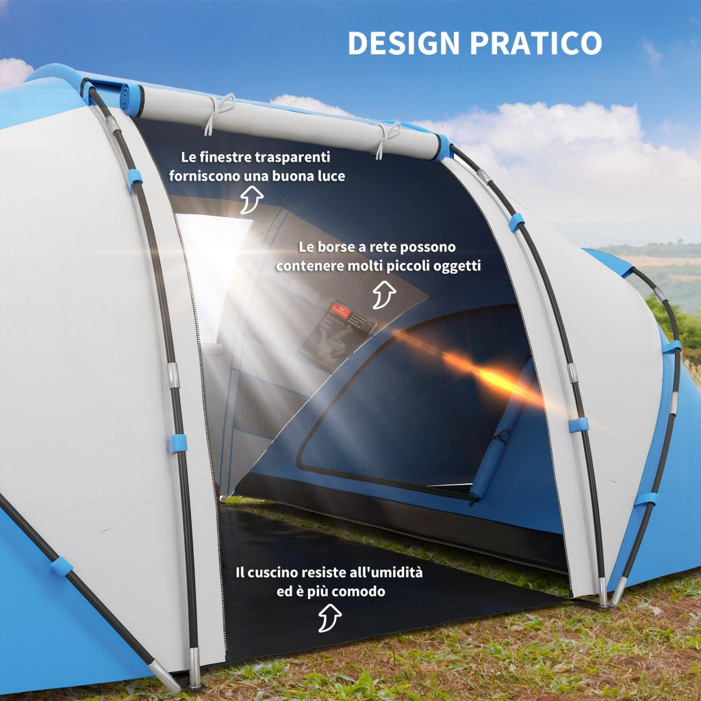 Tenda da Campeggio 4 Posti ¨C zephmum ¨C 430x240x170 cm Bianco e Azzurro