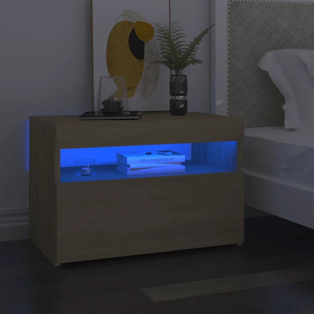Comodini con Luci LED 2 pz-Set di 2 Tavolino da notte Rovere Sonoma 60x35x40 cm