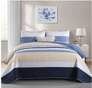 Bedsprei 220x240 Blu Strepen Deken Gewatteerde Deken 3-delig Tweepersoonsbed Gewatteerd Dekbed Microvezel Deken con 2 Cuscini 50x75 per Camera da Letto