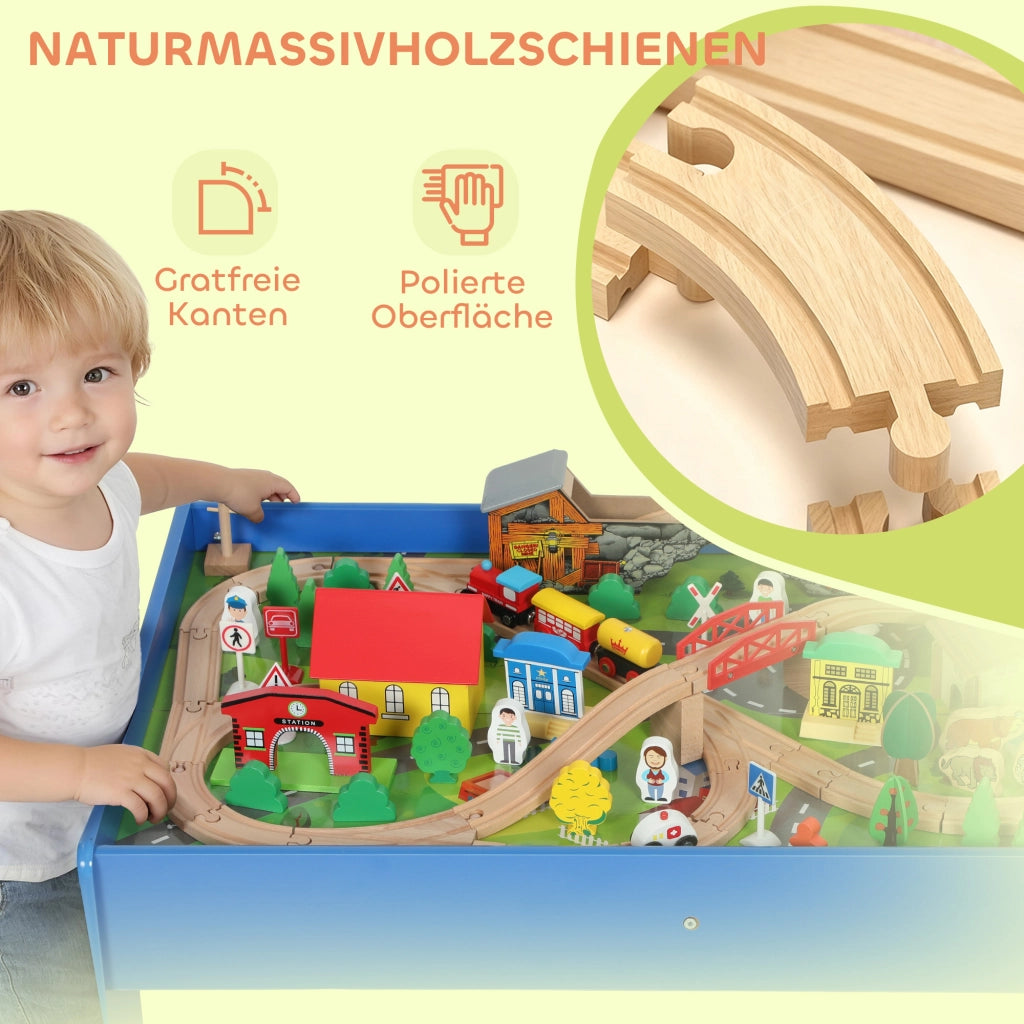 Tavolo da gioco bambini ¨C zephmum ¨C blu, legno, 98x60,5x40 cm