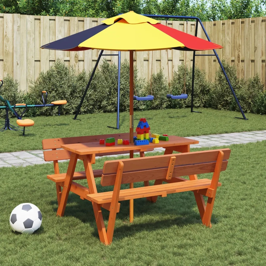 vidaXL Tavolo da Picnic per 4 Bambini con Ombrellone Legno di Abete