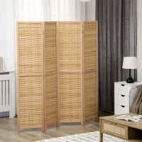 Paravento in Legno, Separatore di Ambienti, Divitorio Pieghevole da 4 Pannelli, in Bambù, 160 x 170 cm, Naturale Chiaro