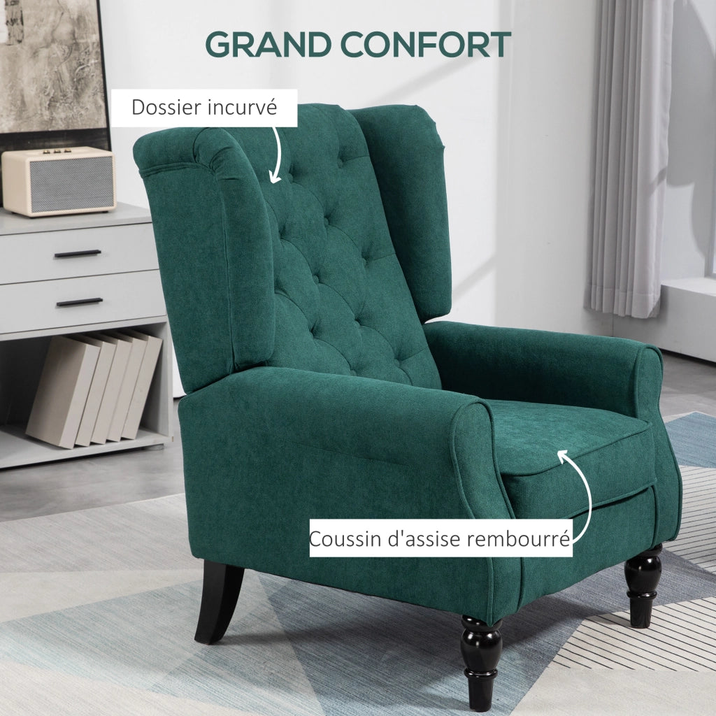 Poltrona capitonnata con braccioli e gambe in legno ¨C zephmum ¨C verde 74x86x102 cm