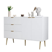 Credenza con 2 Ante; 3 Cassetti e Ripiani Interni; Motivo Ondulato; Stile Moderno; in MDF; Bianco+Oro; 120??38??80;5 cm