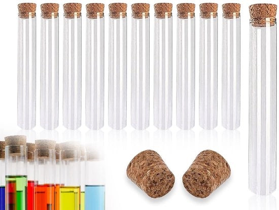 Reageerbuis 10 pz - Buis con stopper - Materiale trasparente - 15 x 100mm - 10ml - Per fiori/salabagnata/bonbon - Buis di laboratorio