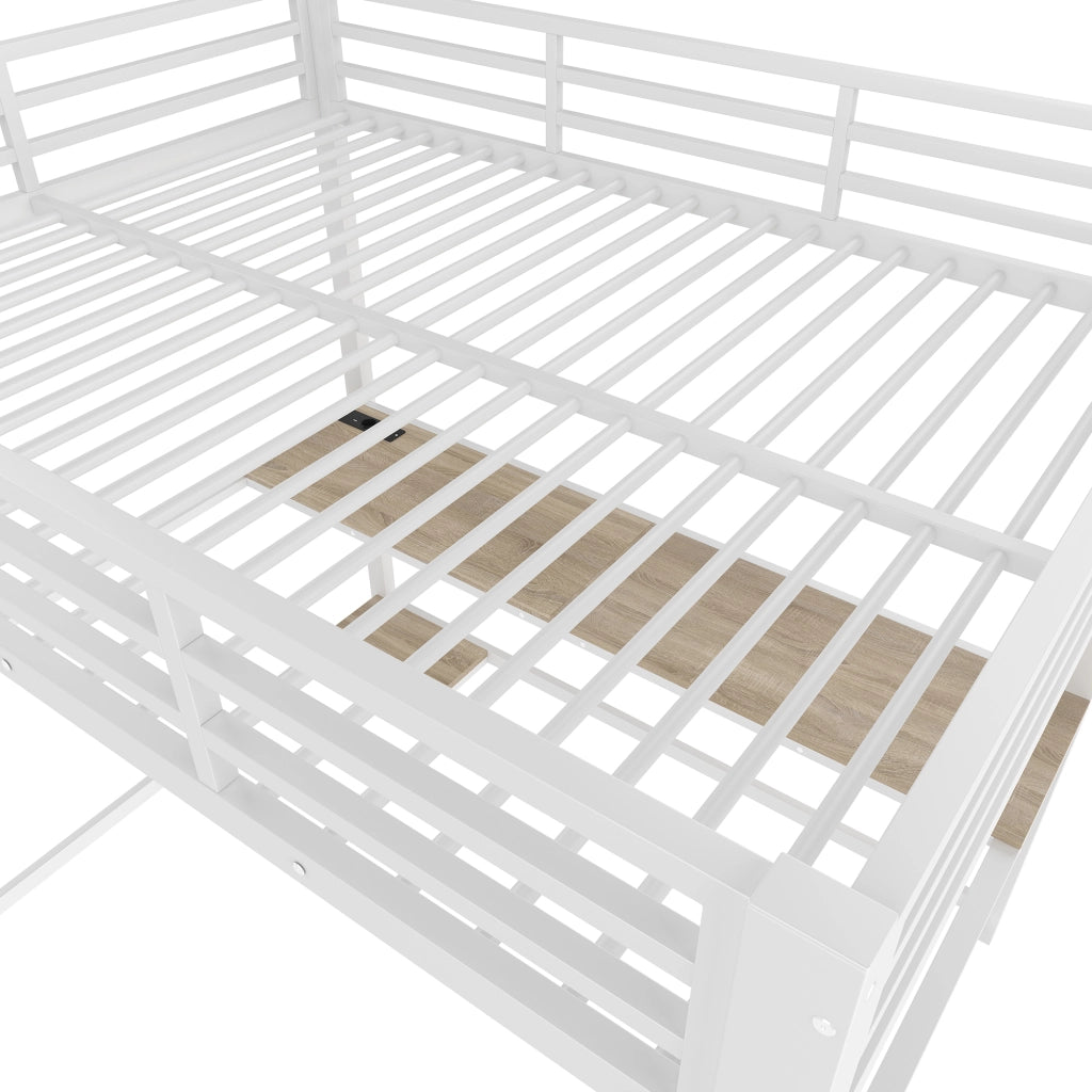 LETTO a soppalco 140x200 cm in metallo bianco con scrivania, presa USB e scale