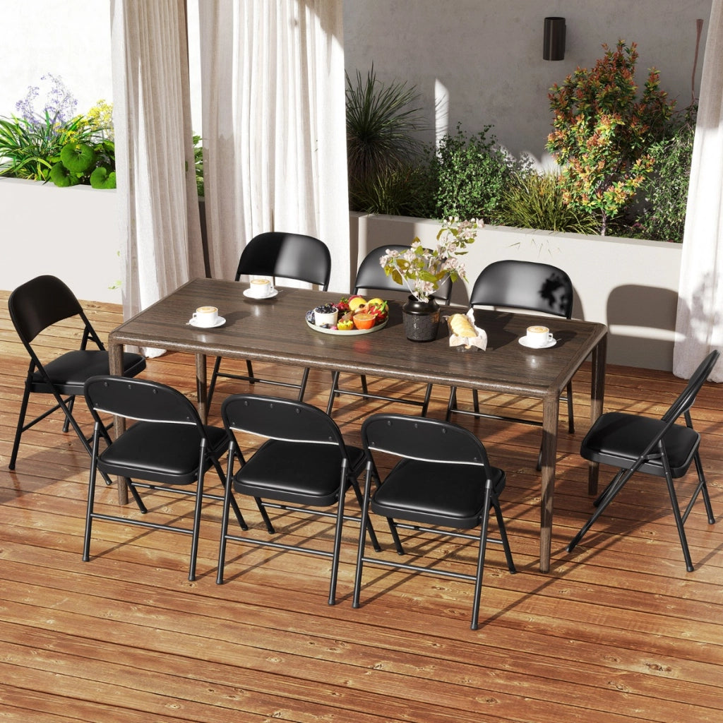 Sedie pieghevoli sedie imbottite da pranzo con struttura in metallo-Sedie impilabili in artificiale PVC per interni ed esterni set da 2 Nero