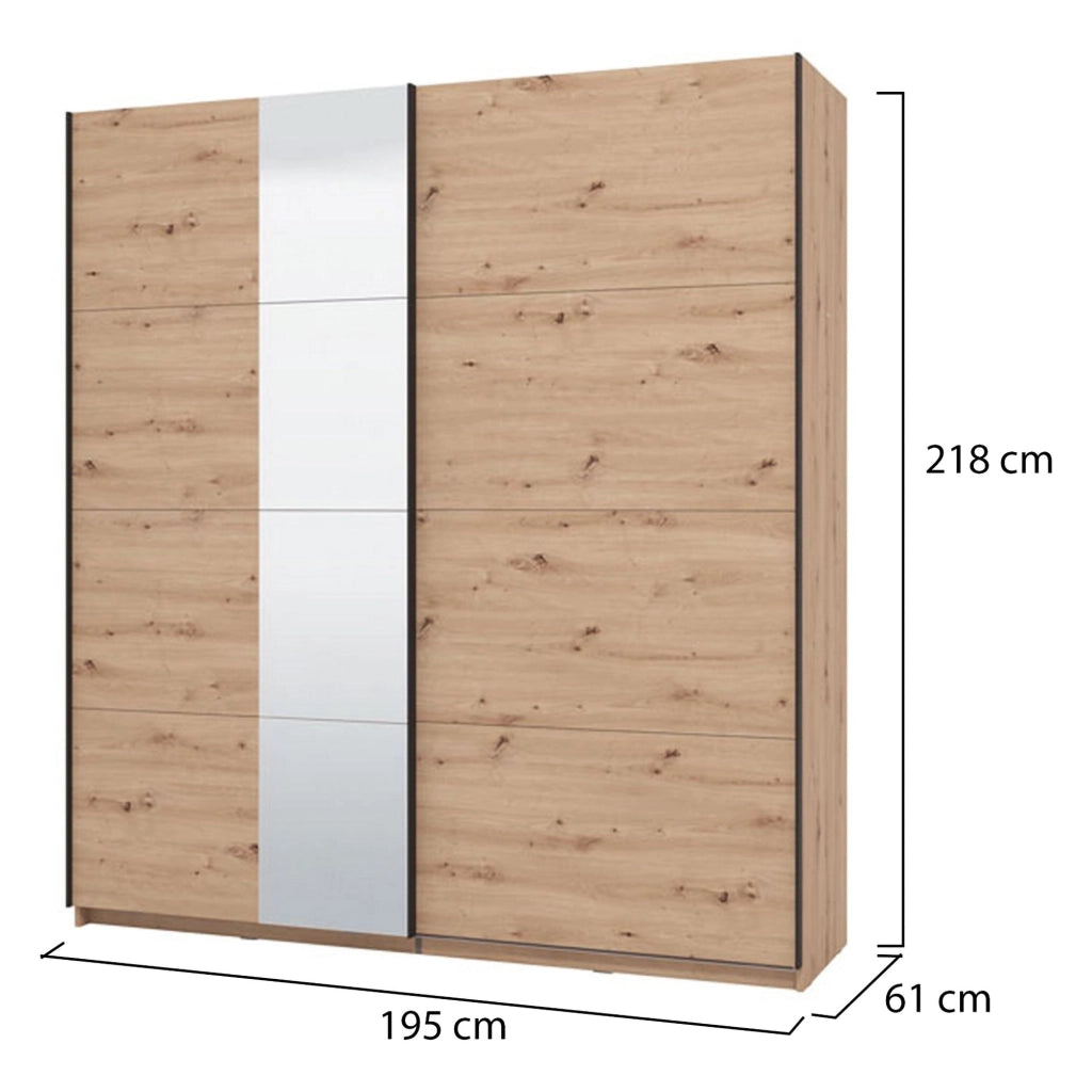 Armadio Camera da Letto Porlezza, Guardaroba Grande Appendiabiti, 195x217.5h cm Marrone Rovere Nodi