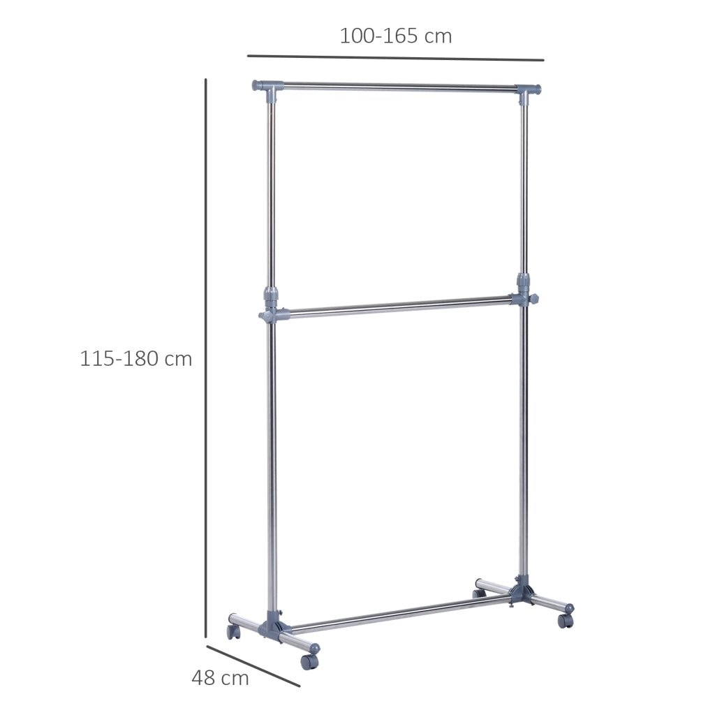 Appendiabiti Stender a Ruote Regolabile ¨C zephmum ¨C Acciaio Inox 165x48x180cm
