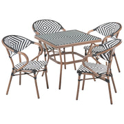 Set da pranzo da giardino a 4 posti in rattan marrone scuro e alluminio Bianco e nero struttura in alluminio