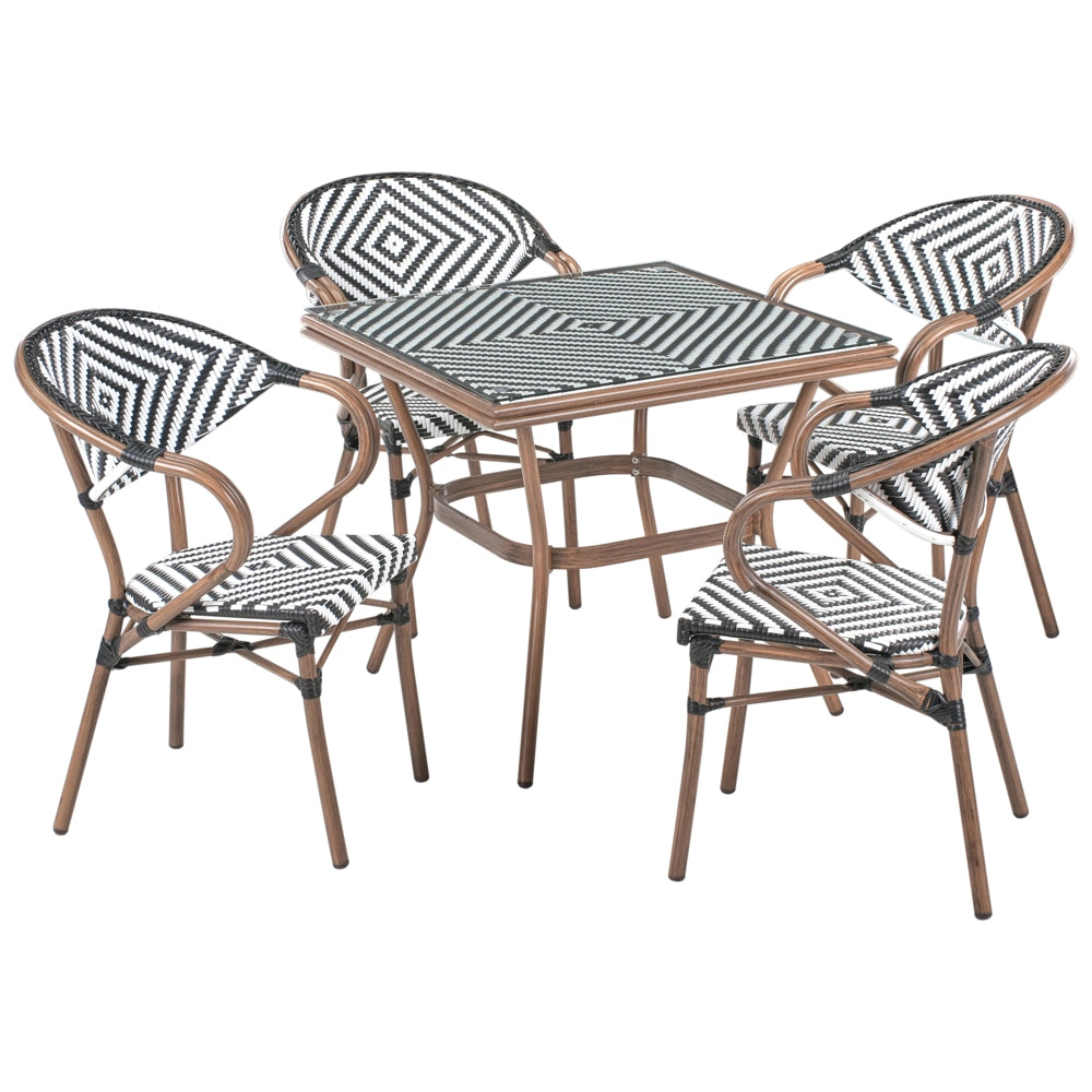 Set da pranzo da giardino a 4 posti in rattan marrone scuro e alluminio Bianco e nero struttura in alluminio
